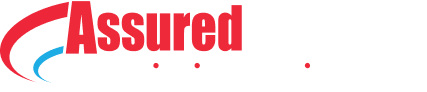 Assured Comfort logo with a red, white, and blue swoosh and text: “HEATING • AIR • PLUMBING • ELECTRICAL. One Call Solves It All!”.