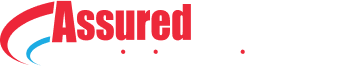 Assured Comfort logo with red, white, and blue swoosh and the tagline “Heating, Air, Plumbing, Electrical. One Call Solves It All.”.