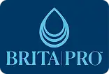 Brita Pro logo featuring a stylized blue water droplet above the text “BRITA PRO” on a dark blue background.