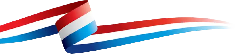 A wavy ribbon featuring horizontal stripes in red, white, and blue on a plain background.